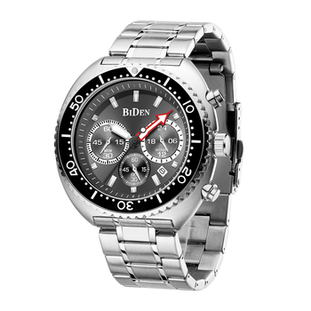Мъжки кварцов часовник BIDEN, водоустойчив 30 m, стоманен корпус и ремък, с три стрелки и 24‑часово указание, модел PE902