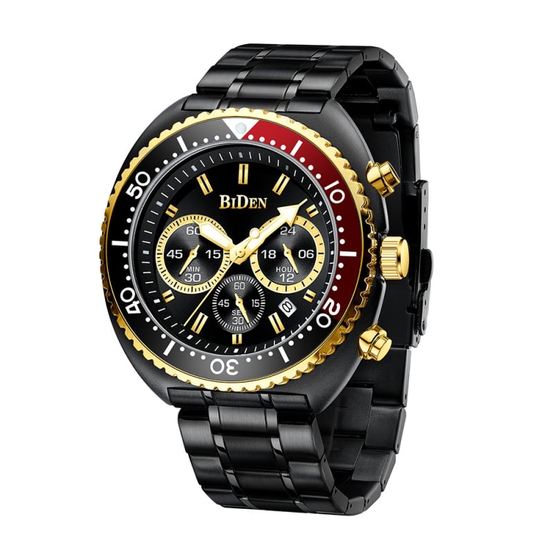 Мъжки кварцов часовник BIDEN, водоустойчив 30 m, стоманен корпус и ремък, с три стрелки и 24‑часово указание, модел PE902