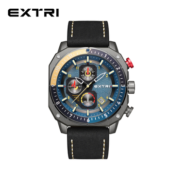 Extri мъжки часовник: кварцов механизъм, хронограф и календар, корпус от цинков сплав, водоустойчивост 30m, каишка от естествена кожа