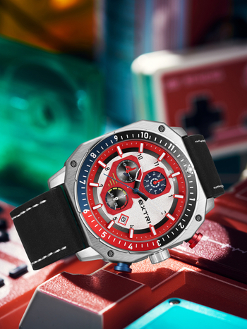 Extri мъжки часовник: кварцов механизъм, хронограф и календар, корпус от цинков сплав, водоустойчивост 30m, каишка от естествена кожа