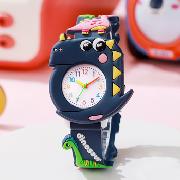 Детски часовник с 3D силиконова каишка в стил динозавърски крила, кварцов механизъм Pearl 618, кръгъл циферблат, завинтваща се корона, персонализирано лого