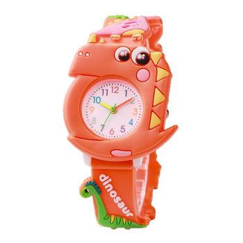 Детски часовник с 3D силиконова каишка в стил динозавърски крила, кварцов механизъм Pearl 618, кръгъл циферблат, завинтваща се корона, персонализирано лого