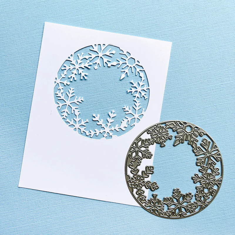 Матрица за рязане 7127, кръгла рамка със снежинка, метал (железо), гравирана, DIY ръчна изработка