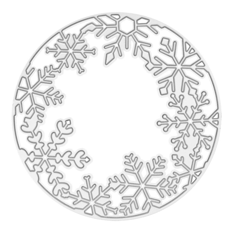 Матрица за рязане 7127, кръгла рамка със снежинка, метал (железо), гравирана, DIY ръчна изработка