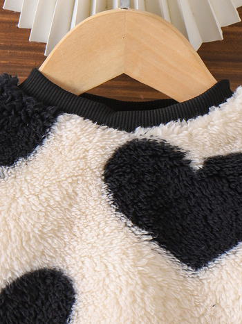 Детски костюм от две части за момичета: топ с дълги ръкави с мотив сърце и къси панталони, 95% памук, за възраст 1–3 г, подходящ за всички сезони.