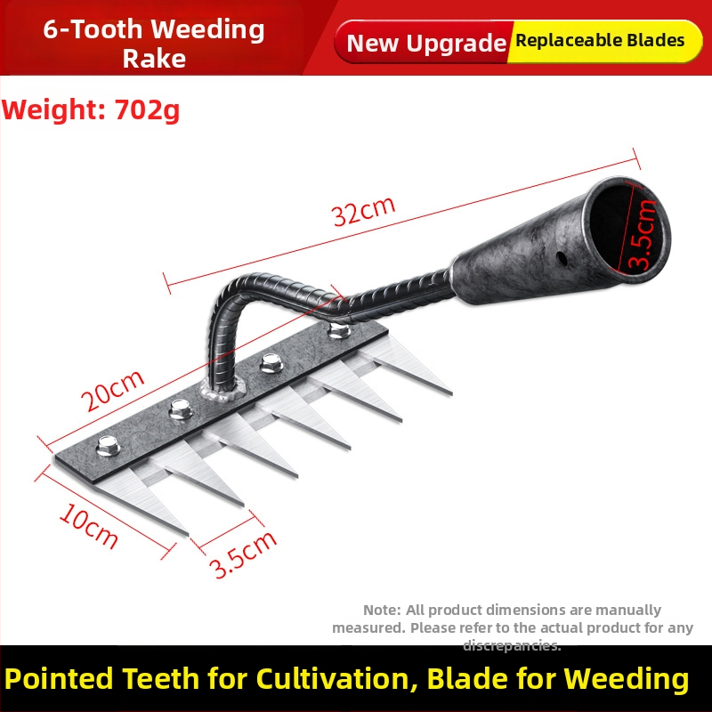 Mangaani terasest reha – mitmekülgne aiatööriist umrohu tõrjeks ja köögiviljade istutamiseks, viie hammaste disain, mulla lõdvestamine