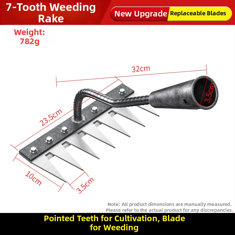 Mangaani terasest reha – mitmekülgne aiatööriist umrohu tõrjeks ja köögiviljade istutamiseks, viie hammaste disain, mulla lõdvestamine