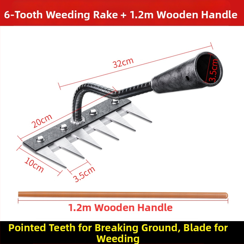 Mangaani terasest reha – mitmekülgne aiatööriist umrohu tõrjeks ja köögiviljade istutamiseks, viie hammaste disain, mulla lõdvestamine