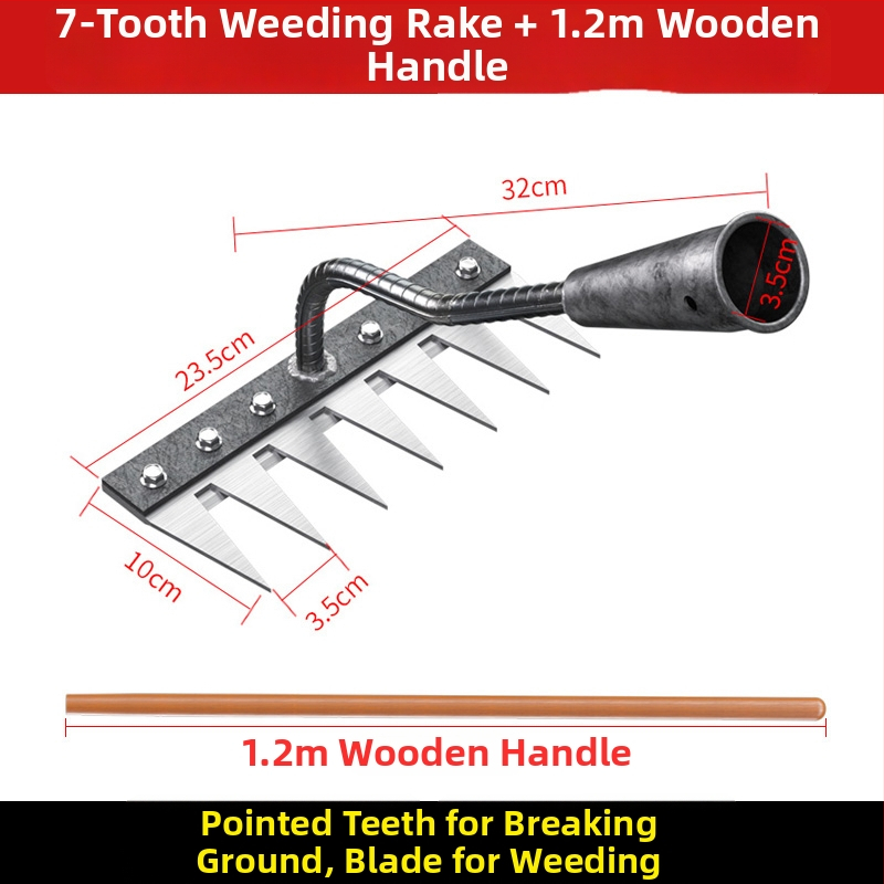 Mangaani terasest reha – mitmekülgne aiatööriist umrohu tõrjeks ja köögiviljade istutamiseks, viie hammaste disain, mulla lõdvestamine