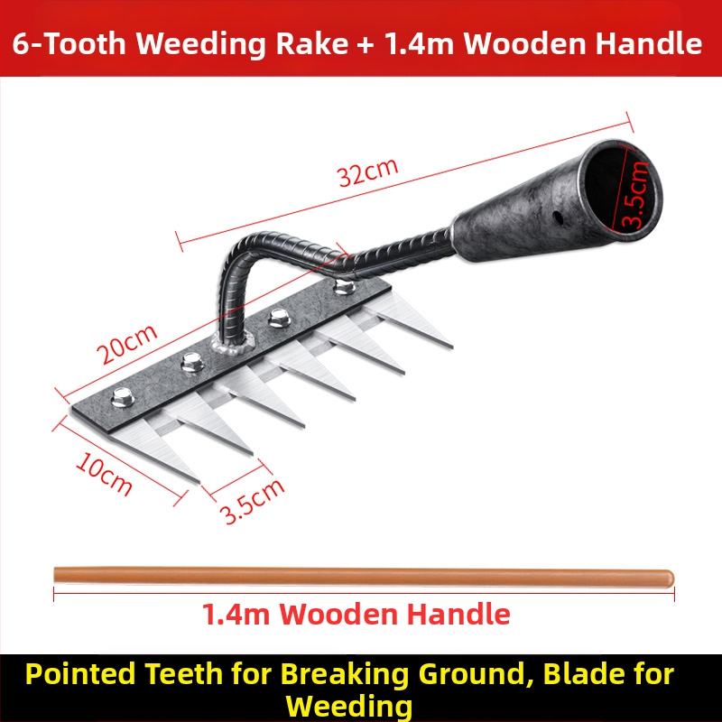 Mangaani terasest reha – mitmekülgne aiatööriist umrohu tõrjeks ja köögiviljade istutamiseks, viie hammaste disain, mulla lõdvestamine