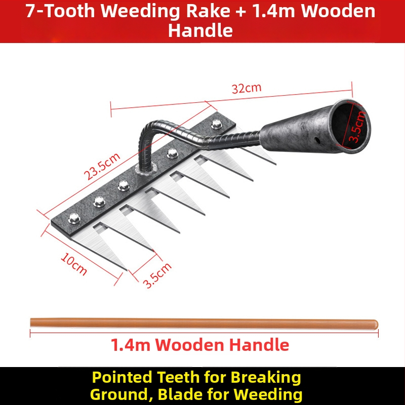 Mangaani terasest reha – mitmekülgne aiatööriist umrohu tõrjeks ja köögiviljade istutamiseks, viie hammaste disain, mulla lõdvestamine