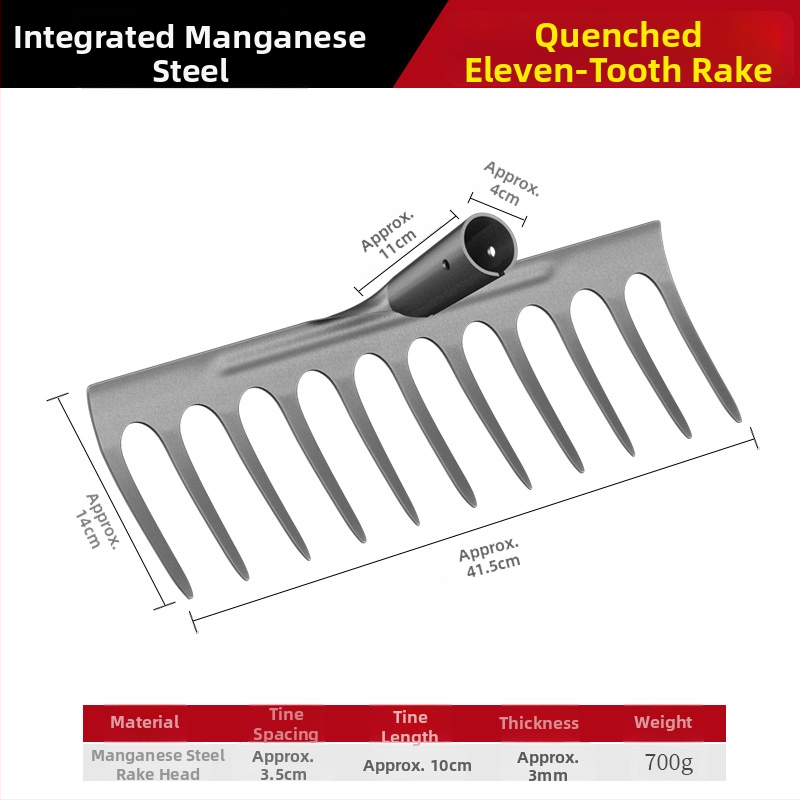 Mangaani terasest reha – mitmekülgne aiatööriist umrohu tõrjeks ja köögiviljade istutamiseks, viie hammaste disain, mulla lõdvestamine