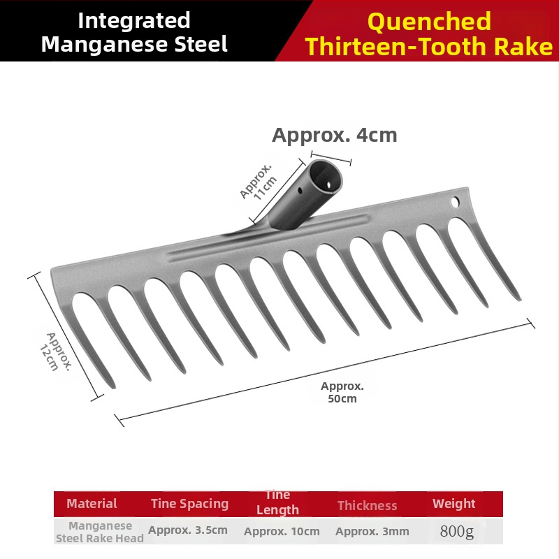Mangaani terasest reha – mitmekülgne aiatööriist umrohu tõrjeks ja köögiviljade istutamiseks, viie hammaste disain, mulla lõdvestamine