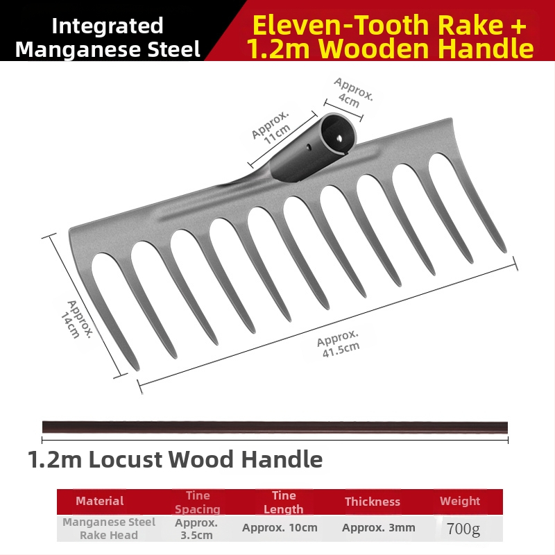 Mangaani terasest reha – mitmekülgne aiatööriist umrohu tõrjeks ja köögiviljade istutamiseks, viie hammaste disain, mulla lõdvestamine