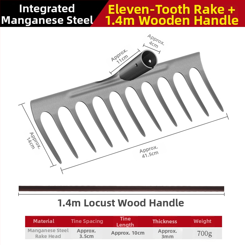 Mangaani terasest reha – mitmekülgne aiatööriist umrohu tõrjeks ja köögiviljade istutamiseks, viie hammaste disain, mulla lõdvestamine