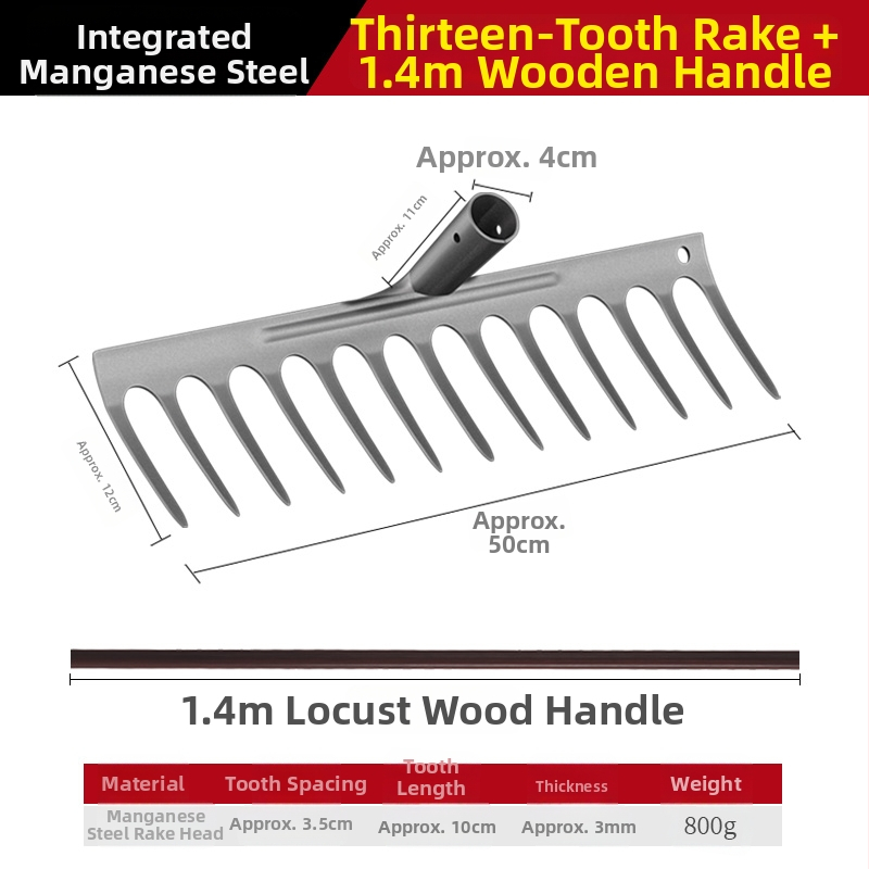 Mangaani terasest reha – mitmekülgne aiatööriist umrohu tõrjeks ja köögiviljade istutamiseks, viie hammaste disain, mulla lõdvestamine
