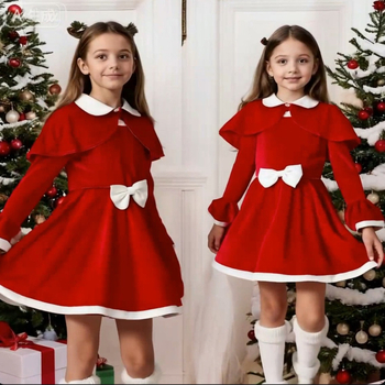 Детска коледна рокля за костюм на Дядо Коледа, плат, шиене, реквизит за гримиране, готова за употреба