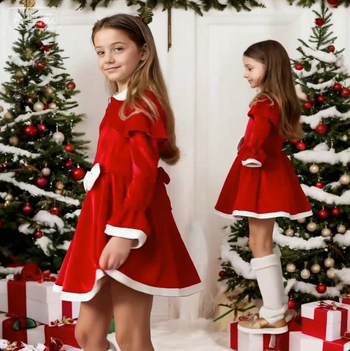 Детска коледна рокля за костюм на Дядо Коледа, плат, шиене, реквизит за гримиране, готова за употреба