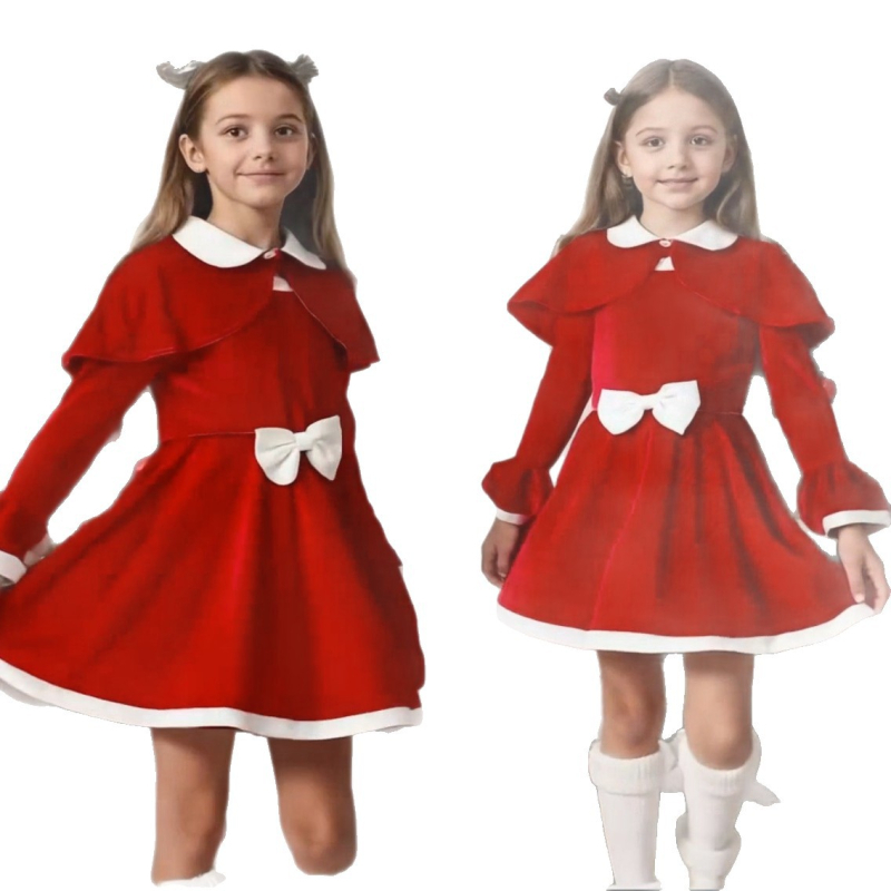 Детска коледна рокля за костюм на Дядо Коледа, плат, шиене, реквизит за гримиране, готова за употреба