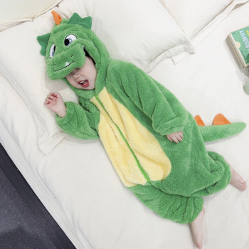 Детска пижама-комбинезон с флисово подплатено вътрешно, динозавърски принт, полиестер 95% (дебела тъкан), за пролет и есен, антистатично, антибактериално, запазва топлината, влагоотводяща