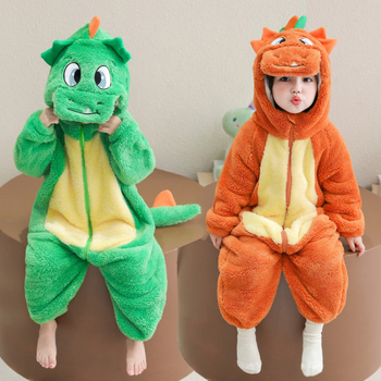 Детска пижама-комбинезон с флисово подплатено вътрешно, динозавърски принт, полиестер 95% (дебела тъкан), за пролет и есен, антистатично, антибактериално, запазва топлината, влагоотводяща