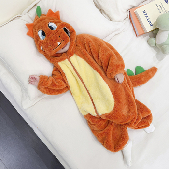 Детска пижама-комбинезон с флисово подплатено вътрешно, динозавърски принт, полиестер 95% (дебела тъкан), за пролет и есен, антистатично, антибактериално, запазва топлината, влагоотводяща