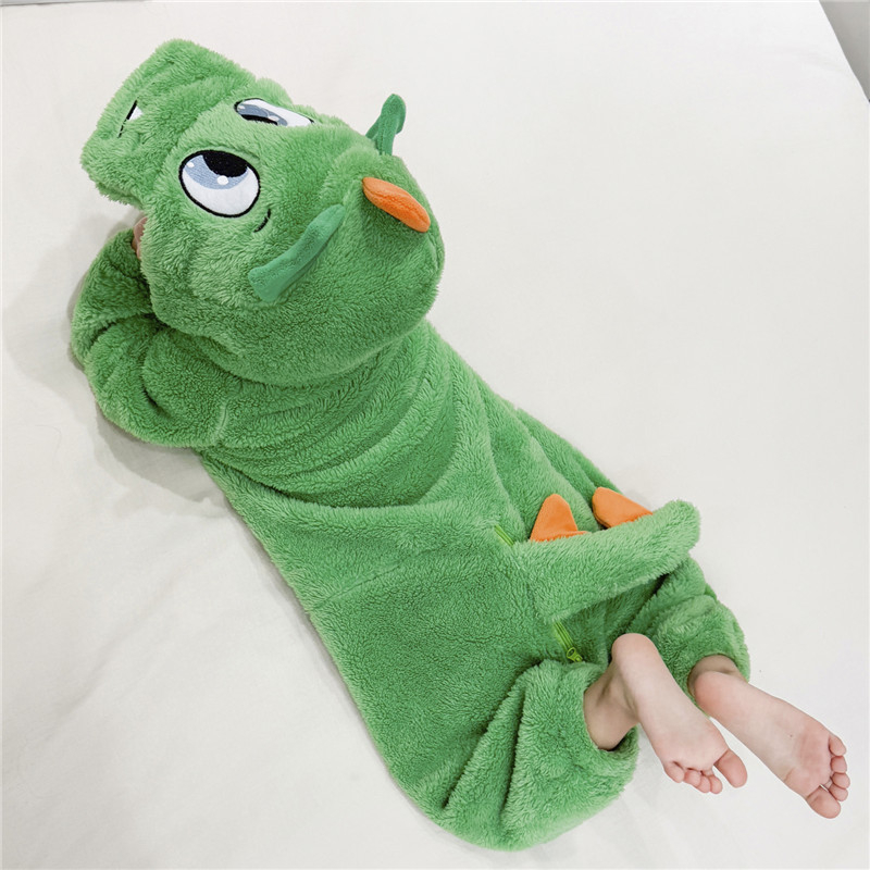 Детска пижама-комбинезон с флисово подплатено вътрешно, динозавърски принт, полиестер 95% (дебела тъкан), за пролет и есен, антистатично, антибактериално, запазва топлината, влагоотводяща