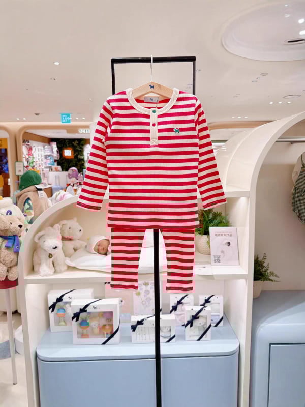 Детски двучастен комплект за домашно облекло с райета, мультяшен мотив, памук 90%, дълги ръкави, за деца 3–8 г.