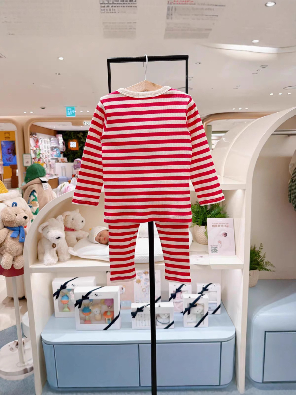 Детски двучастен комплект за домашно облекло с райета, мультяшен мотив, памук 90%, дълги ръкави, за деца 3–8 г.