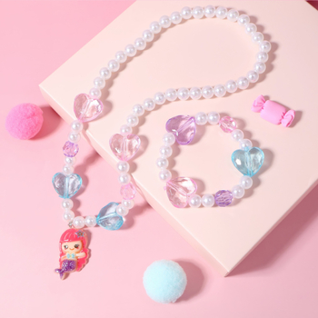 Комплект колие и гривна от мъниста с Vgold материал, реално позлатяване, низ от перли, U-образна форма