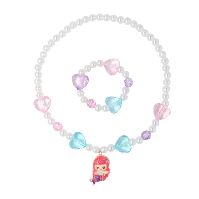 Комплект колие и гривна от мъниста с Vgold материал, реално позлатяване, низ от перли, U-образна форма