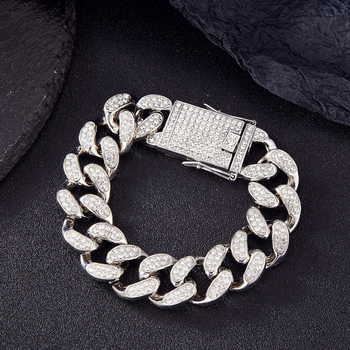 Teljes gyémántos kubán láncos karkötő készlet cinkötvözetből, tüskés I-formájú dizájn, uniszex hip-hop ékszer