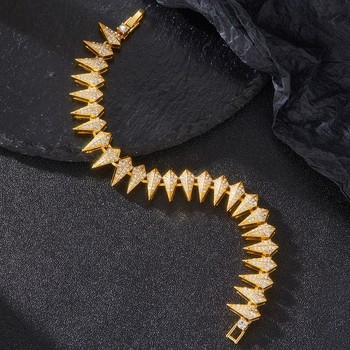 Teljes gyémántos kubán láncos karkötő készlet cinkötvözetből, tüskés I-formájú dizájn, uniszex hip-hop ékszer