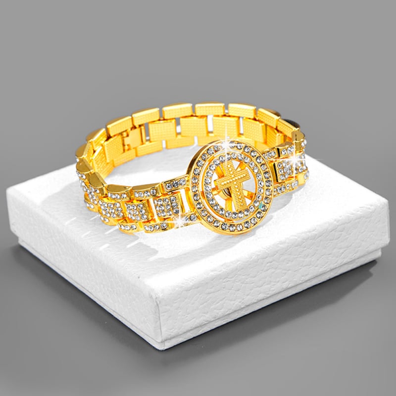 Teljes gyémántos kubán láncos karkötő készlet cinkötvözetből, tüskés I-formájú dizájn, uniszex hip-hop ékszer