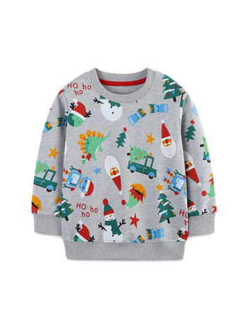 Детски суитшърт с коледен принт, памучен трикотаж, дълъг ръкав, за деца 3–8 години
