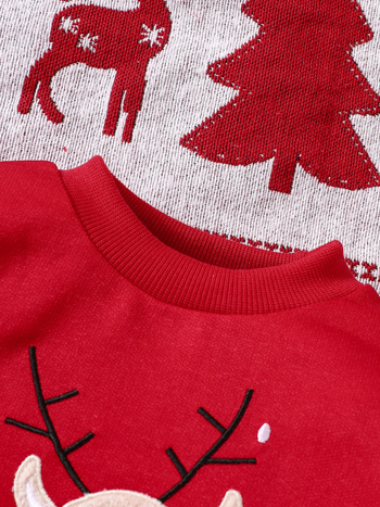 Двуделен комплект за бебета: есенно-зимно горнище и панталони със бродерия на елен, полиестрова материя, за деца 1–3 години