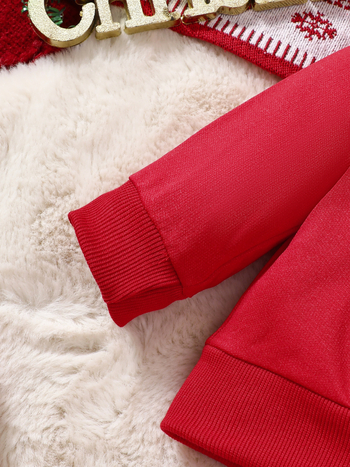 Двуделен комплект за бебета: есенно-зимно горнище и панталони със бродерия на елен, полиестрова материя, за деца 1–3 години