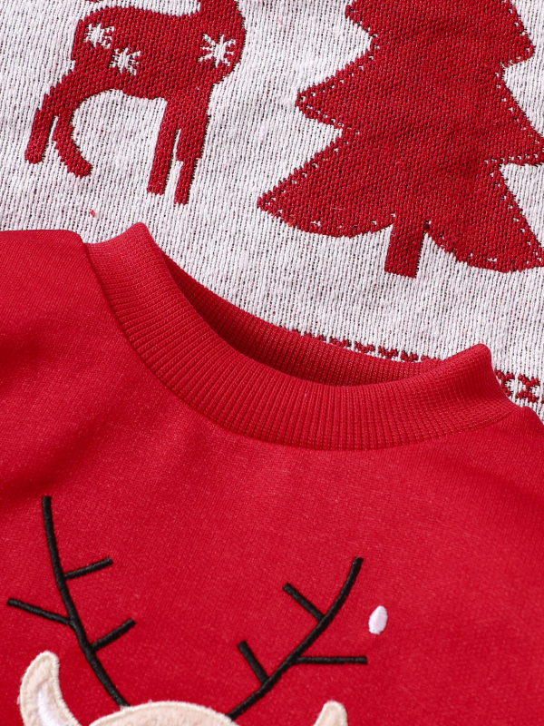 Двуделен комплект за бебета: есенно-зимно горнище и панталони със бродерия на елен, полиестрова материя, за деца 1–3 години