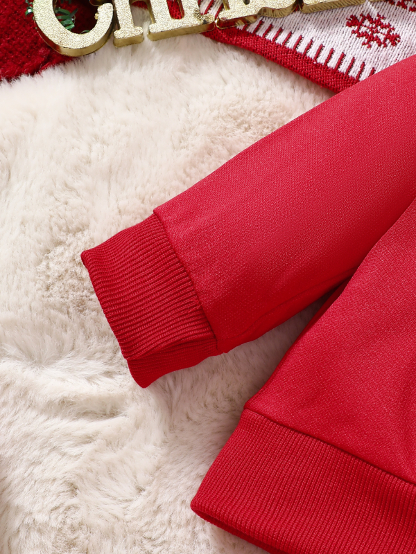 Двуделен комплект за бебета: есенно-зимно горнище и панталони със бродерия на елен, полиестрова материя, за деца 1–3 години