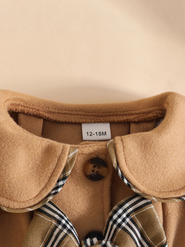 Зимно палто за момичета с лафел яка, многослойна конструкция, комплект с берет и панделка, за деца на възраст 1–3 години