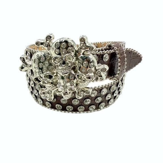 PU колан с алуминиева катарама с плоча, в стил панк/стрийт/хип-хоп; пробиване, електроплатинация и диамантени детайли