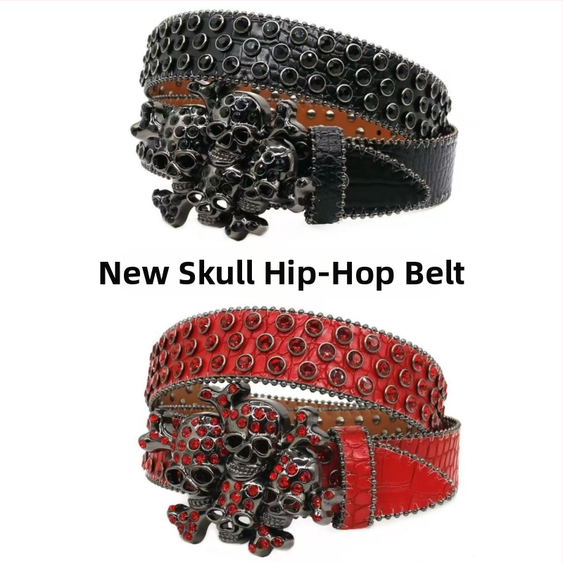 PU josta ar alumīnija plāksnes sprādzi; pank/street/hip-hop stils; apstrāde: urbšana, elektroplating un dimantu detaļas