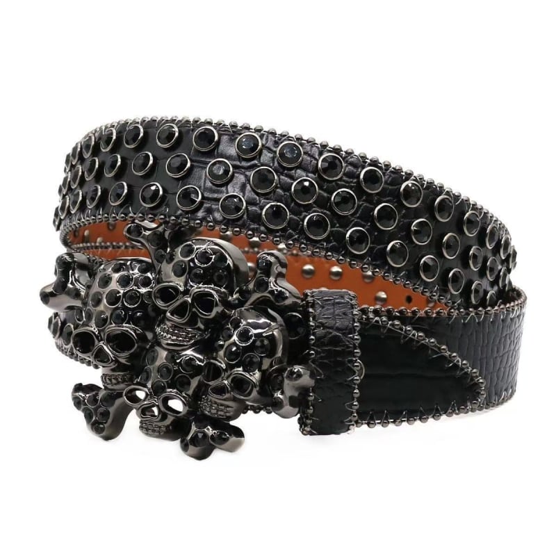 PU колан с алуминиева катарама с плоча, в стил панк/стрийт/хип-хоп; пробиване, електроплатинация и диамантени детайли