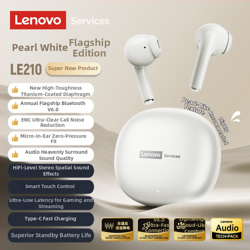 Lenovo Le210 Bluetooth in-ear peakomplekt, kõrva-kõrva disain, stereoheli, Bluetooth 5.1, häälejuhtimine, 4–8 tunni tööaeg