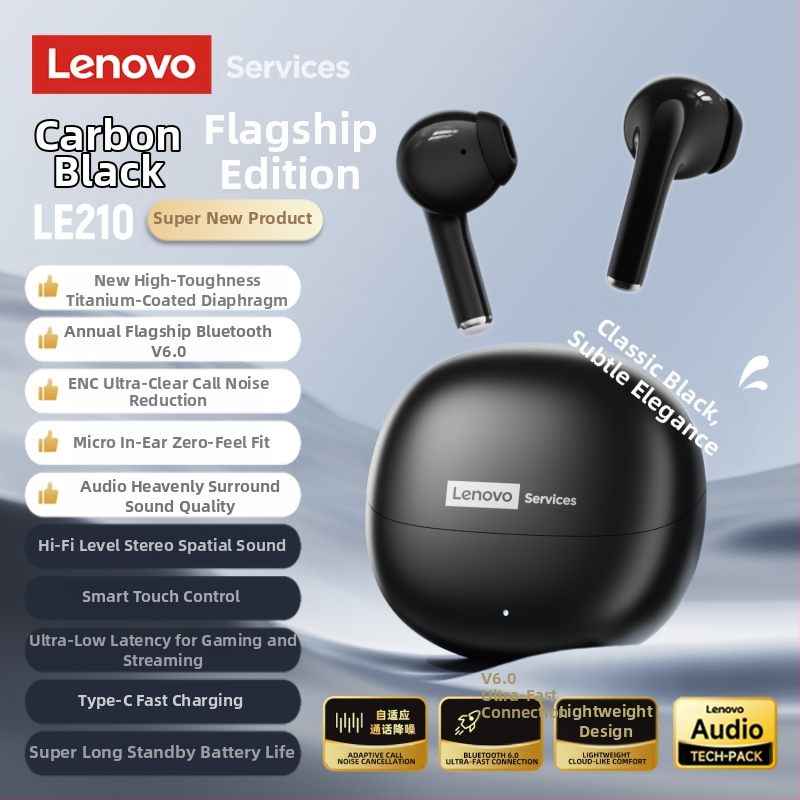 Lenovo Le210 Bluetooth in-ear peakomplekt, kõrva-kõrva disain, stereoheli, Bluetooth 5.1, häälejuhtimine, 4–8 tunni tööaeg