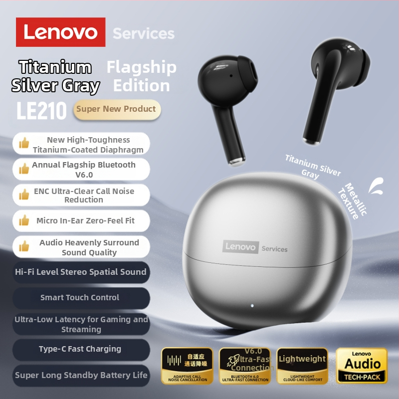 Lenovo Le210 Bluetooth in-ear peakomplekt, kõrva-kõrva disain, stereoheli, Bluetooth 5.1, häälejuhtimine, 4–8 tunni tööaeg