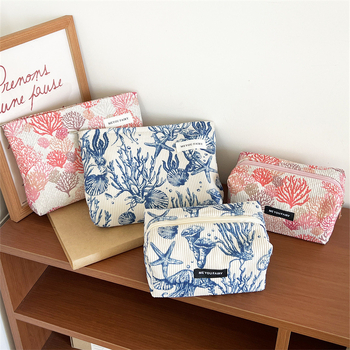 Козметична чанта от полиестер с флорален принт, голям капацитет, подплата от платно, портативна за пътуване