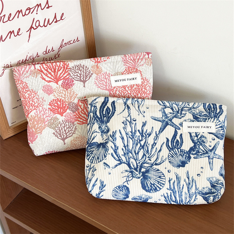 Козметична чанта от полиестер с флорален принт, голям капацитет, подплата от платно, портативна за пътуване