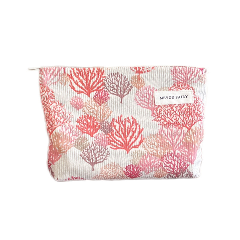 Козметична чанта от полиестер с флорален принт, голям капацитет, подплата от платно, портативна за пътуване