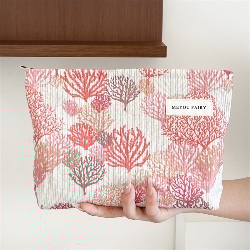 Козметична чанта от полиестер с флорален принт, голям капацитет, подплата от платно, портативна за пътуване